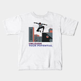 Parkour Potential Unleashed - Aesthetic Guy Doing Parkour Illustration Kids T-Shirt